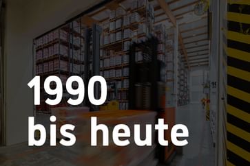 Graue Fläche mit weißer Jahreszahl „1990 bis heute“ – Moderne Phase mit Innovationskraft
