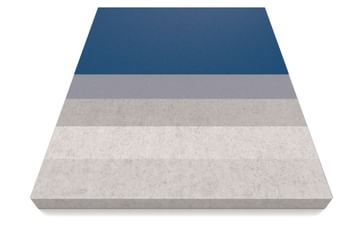 Ein rechteckiges Objekt mit mehreren horizontalen Streifen in verschiedenen Farbtönen. Oben ist ein dunkles Blau, gefolgt von einem helleren Grau, einem mittleren Grau und schließlich einem hellen, fast weißen Grau.