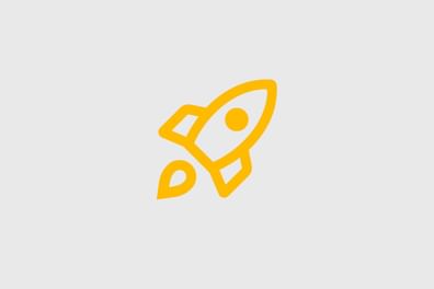 Gelbes Raketen-Icon in Bewegung – Sinnbild für Innovation, Dynamik und Aufbruch
