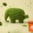 Grüner Elefant und orangener Farbeimer